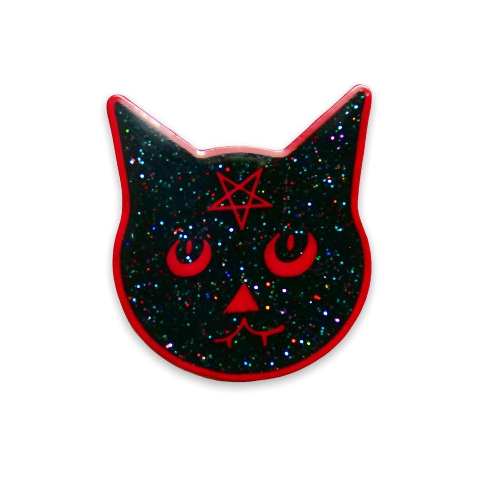 Star Cat Enamel Pin - pentagram, occult, gothic, glitter, 5 elements